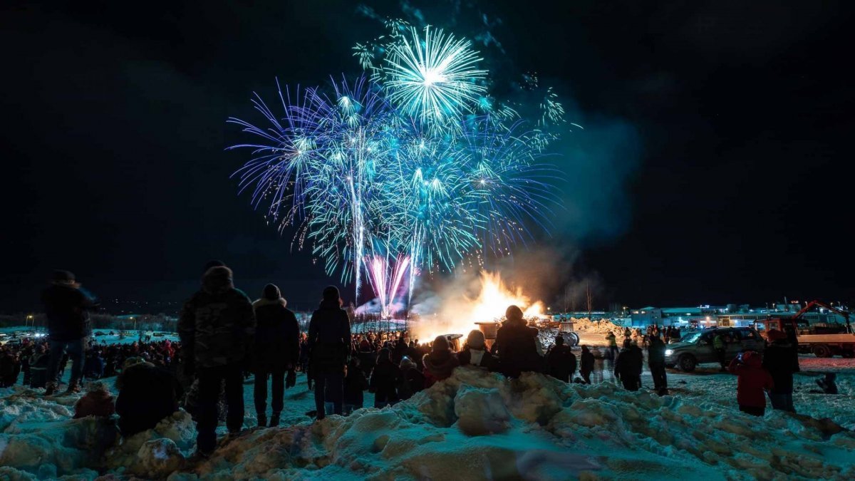 New Year's Eve bonfire and fireworks